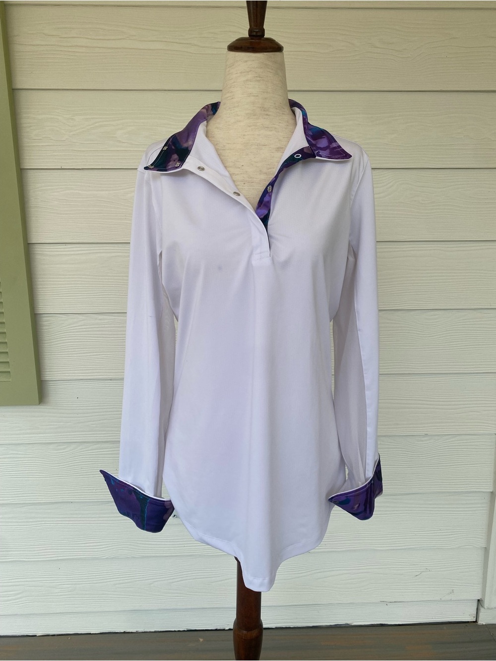 The Tailored Sportsman White Long-Sleeve Show Polo with Purple Trim Collar